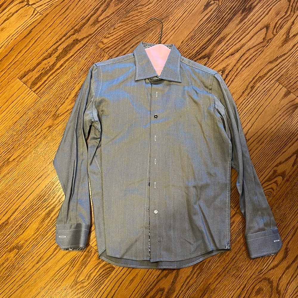 Robert Graham Boys Grey Button Down Shirt Size L 14-16